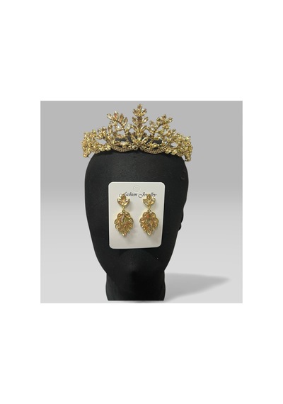 Majestic Blossom Crown - Gelin Kına After Taç Ve Küpe Sarı - 797153335 Sarı