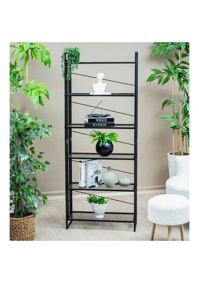 Metal Kitaplık 5 Raflı Kütüphane Raf Dolap 9107 Siyah