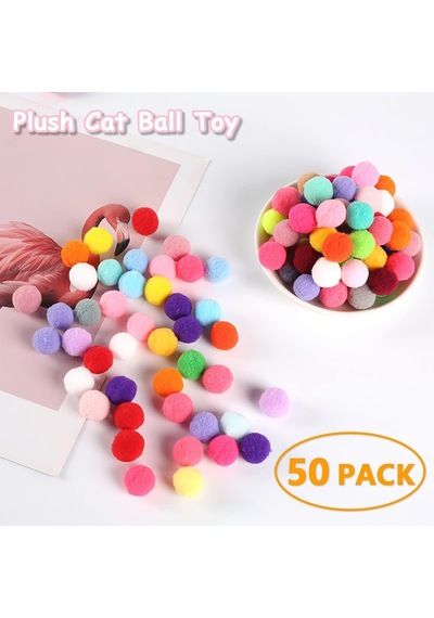 50 Adet Peluş Kedi Topu 3 Cm Renkli Yumuşak Kedi Oyuncağı Seti, Kedi Oyun Topu, Kedi Oyun Tabancası Yedek Top, Hafif Oyuncak Top