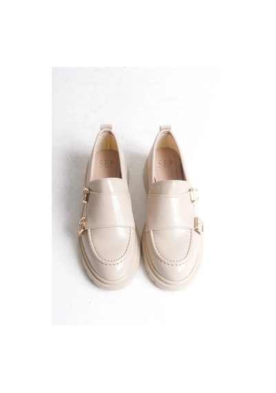 Sermoda Loafer Kadın Ayakkabı - Makosen Tokalı Casual Günlük Kadın Ayakkabı Ten Rugan