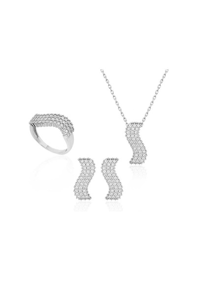 Gümüş Beyaz Taşlı Su Yolu Bayan Set Set47138365 Gümüş