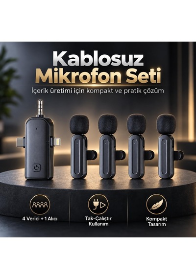 1 Alıcı 4 Mikrofonlu 2.4g Kablosuz Yaka Mikrofonu Vlog Sx26 Pro