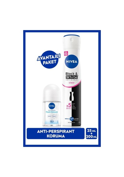 Kadın Sprey Deodorant Black & White Invisible Clear 200ml Ve Mini Roll-on 25ml, Avantajlı Paket