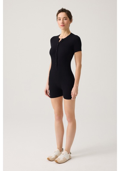 Los Ojos Siyah Fitilli Kısa Kollu Kısa Tulum Short Romper Siyah Siyah