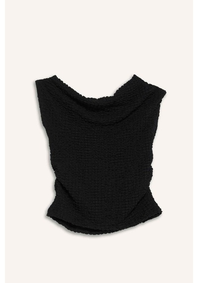 Defacto Slim Fit Dar Kesim Tek Omuzlu Bürümcük Bluz G2703ax25aubk81 Siyah