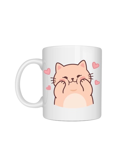 Sevimli Kedi Tasarımlı Porselen Kupa Model 193 Kalpli Cute Cat Baskılı Kahve Kupası Sevgiliye Hediye Sevimli Kupa Diğer