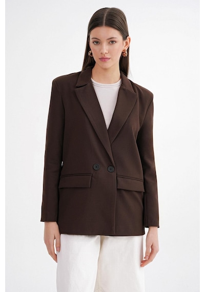 Mixray 4516 Kadın Bezayağı Blazer Ceket Kahve
