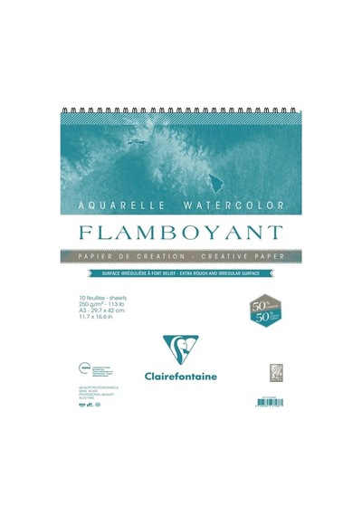 Clairefontaine Flamboyant %50 Pamuk Kalın Dokulu Spiralli Suluboya Defteri 250 Gr A3 10 Yp