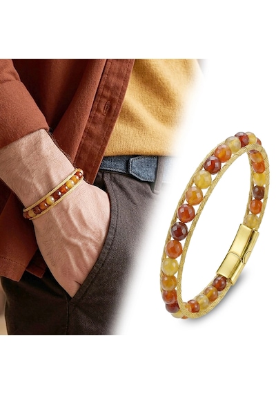 Moncuk Design Çelik Halat Ve Titanyum Kilitli Faset Akik Bileklik 33512b2dh9 Krem