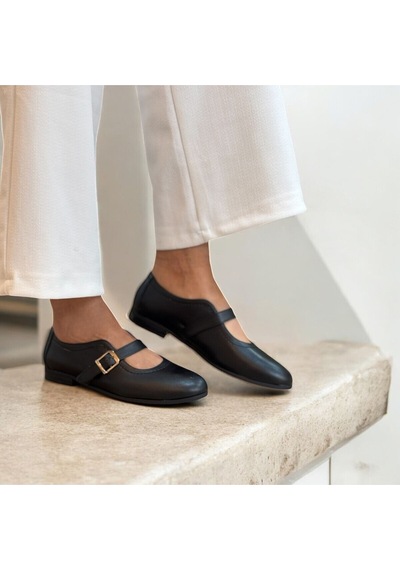 Ne&ve Shoes Siyah Deri Tokalı Kadın Babet