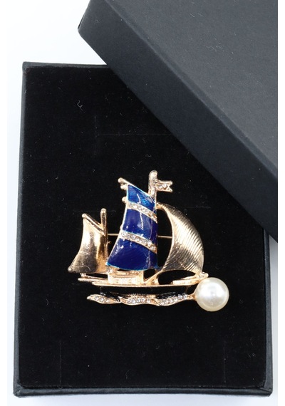 Gemi Broş. Yaka İğnesi Broş. Taşlı Tasarım İncili Gemi Broş. Kadın Broş. Erkek Broş. Broş. Unisex Gold
