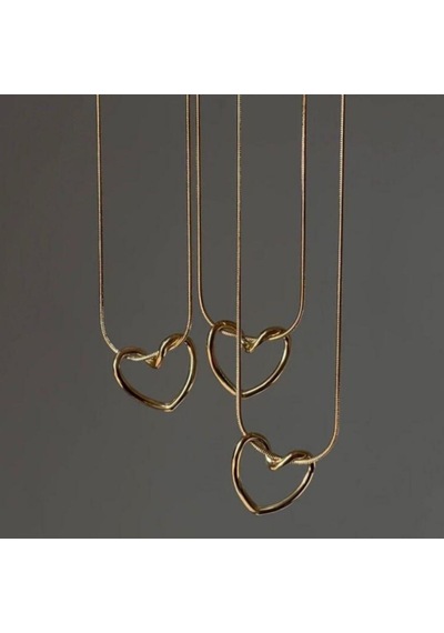 Lente Aksesuar Kadın Çelik Düğüm Kalp Kolye - Minimalist Geçmeli Kalp Ve Yılan Zincir Gold