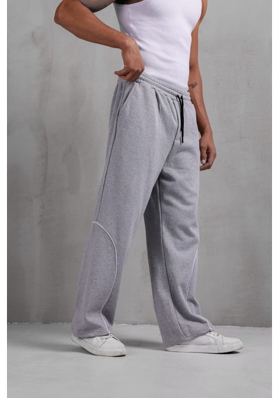 Dark Moda Erkek Oval Şeritli Baggy Eşofman Gri