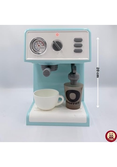 Oyuncak Buharlı Sesli Işıklı Kahve Makinesi Pilli Gerçekçi Su Akışlı Renk Değiştiren Bardaklı Mini Barista Seti Mavi Açık Gri