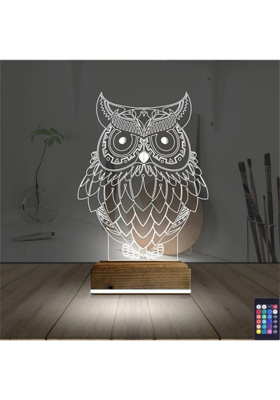 Luvivia Baykuş Tasarım 3d Lamba - Masa Gece Lambası V3 Şeffaf