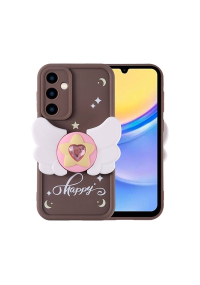 Samsung Uyumlu Galaxy A15 Kılıf Kamera Korumalı Figür Tasarımlı Zore Kapya Kapak Koyu Kahve