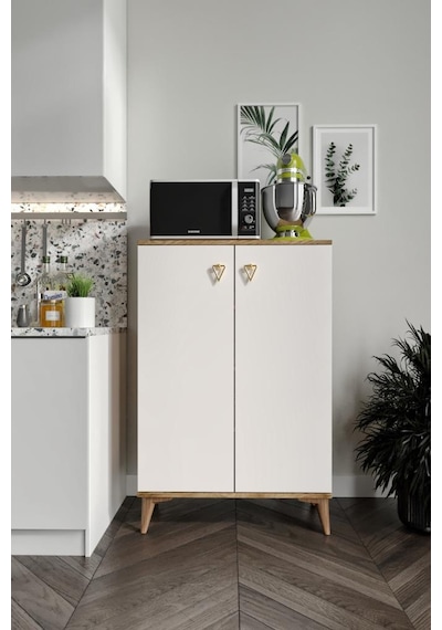 Simple Çok Amaçlı Dolap Mutfak Balkon Kiler Banyo Ayakkabılık Dolabı Ekru Ceviz