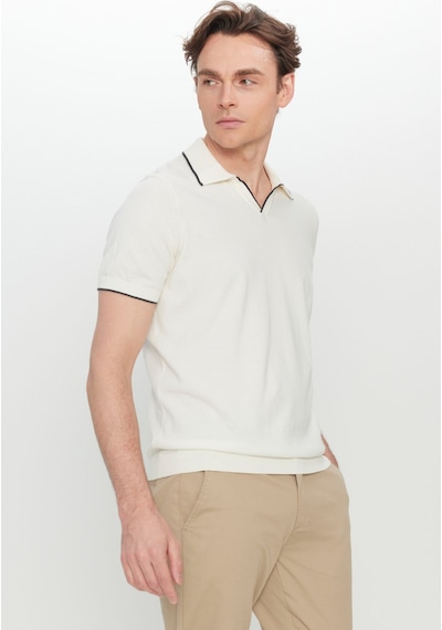 AC&Co / Altınyıldız Classics Erkek Ekru %100 Pamuk Standart Fit Normal Kesim Polo Yaka Triko Tişört Ekru