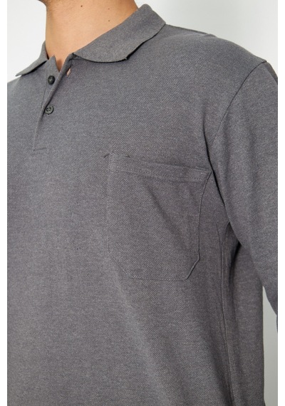 Orange Safety Koyu Gri Polo Yaka Uzun Kol Sweat T-shirt Kışlık