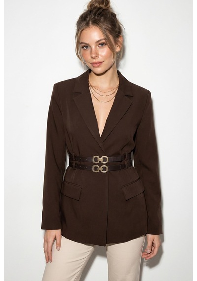 Shade Kadın Astarlı Çift Kemer Detaylı Klasik Blazer Ceket 8151 60286140 - Acı Kahve Kahverengi
