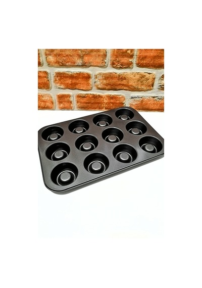 Yanmaz Yapışmaz Borulu 12 Li Teflon Muffin Kek Kalıbı Siyah