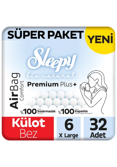 Sleepy Bio Natural Premium Plus Airbag Comfort Süper Paket Külot Bez 6 Numara Xlarge 32 Adet