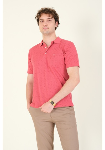 Giyim Dünyası Erkek Desenli Cepli Polo Yaka T-shirt Gül 001