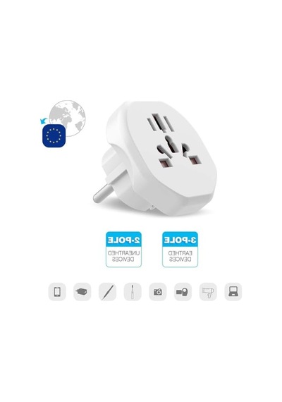 Evrensel Seyahat Priz Adaptörü, 2300w Güç, 10a Beyaz, Çok Fonksiyonlu