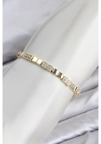 Cm Kare Model Zirkon Taşlı Vıp Seri Gold Renk Pirinç Kadın Bileklik Altın