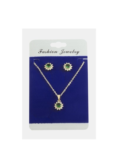 Çiçek Zirkon Taşlı Set Kolye Yeşil 21995579