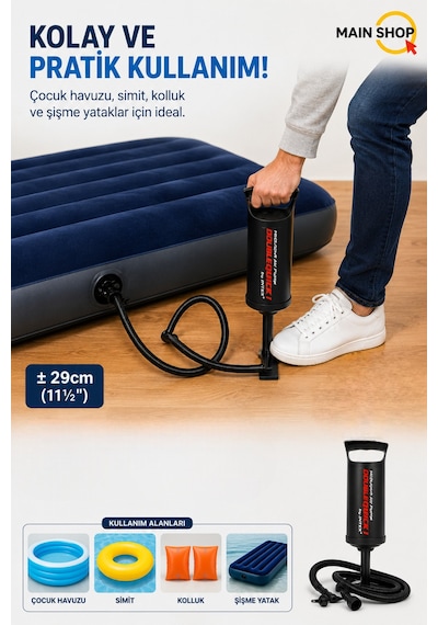 Mainshop Intex 29 Cm Kutulu Pompa Yatak, Bot, Can Yeleği, Havuz Ve Simit Şişirme Pompası M-68612