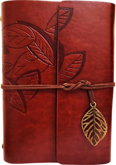 Yaprak Desenli Kahverengi Deri Defter Acı Kahve
