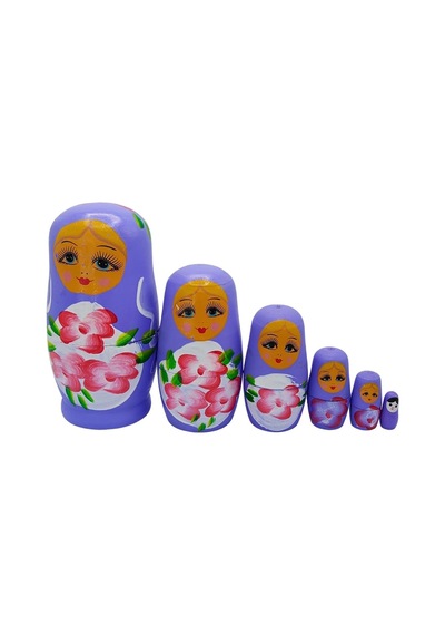 Ahşap Matruşka Bebek Altılı Set Mor