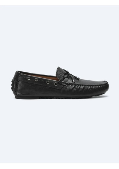 Siyah Deri Smart Casual Loafer Siyah