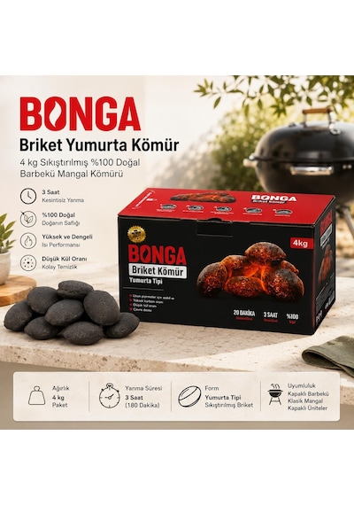 Briket Yumurta Kömür - 4 Kg Sıkıştırılmış %100 Doğal Barbekü Mangal Kömürü Çok Renkli
