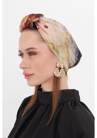 Hürrem Bone Gold Pratik Hazır Geçmeli Tesettür Bone Kesik Elyaf Retro Desenli 2409 03 Gold Sarı