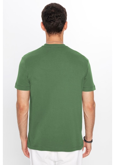 Tudors Unisex Relax Fit Rahat Kesim %100 Pamuk Yumuşak Dokulu Hafif Kalın Yeşil Bisiklet Yaka Tişört-34939 Yeşil