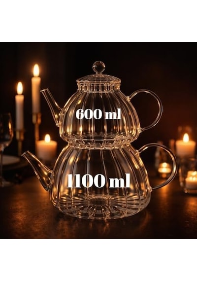 Cam Çaydanlık Seti, Borosilikat Cam, Isıya Dayanıklı, Şeffaf, Modern Tasarım, Bitki Çayı Demleme 1