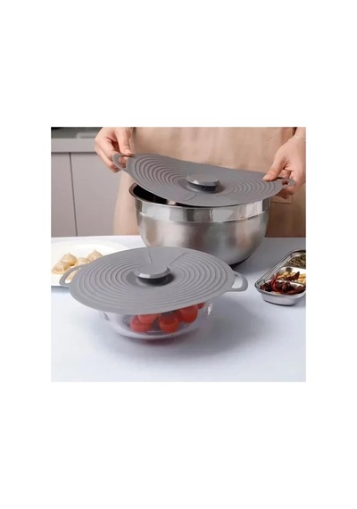Evrensel 3'lü Tutma Saplı Silikon Tencere & Tava Kapak Seti, 20-23-28 Cm, Toprak Diğer