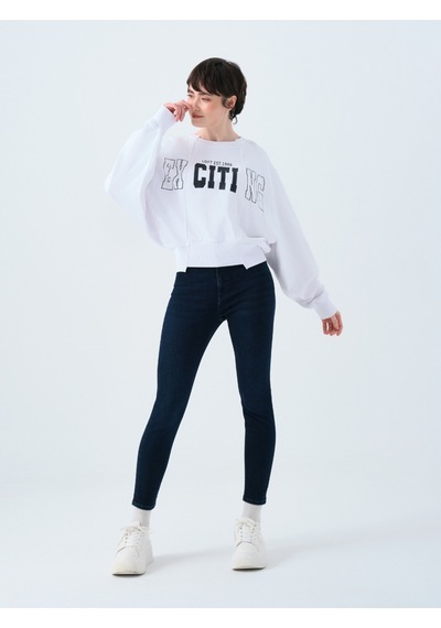 Regular Long Crop Kadın Sweatshirt Beyaz