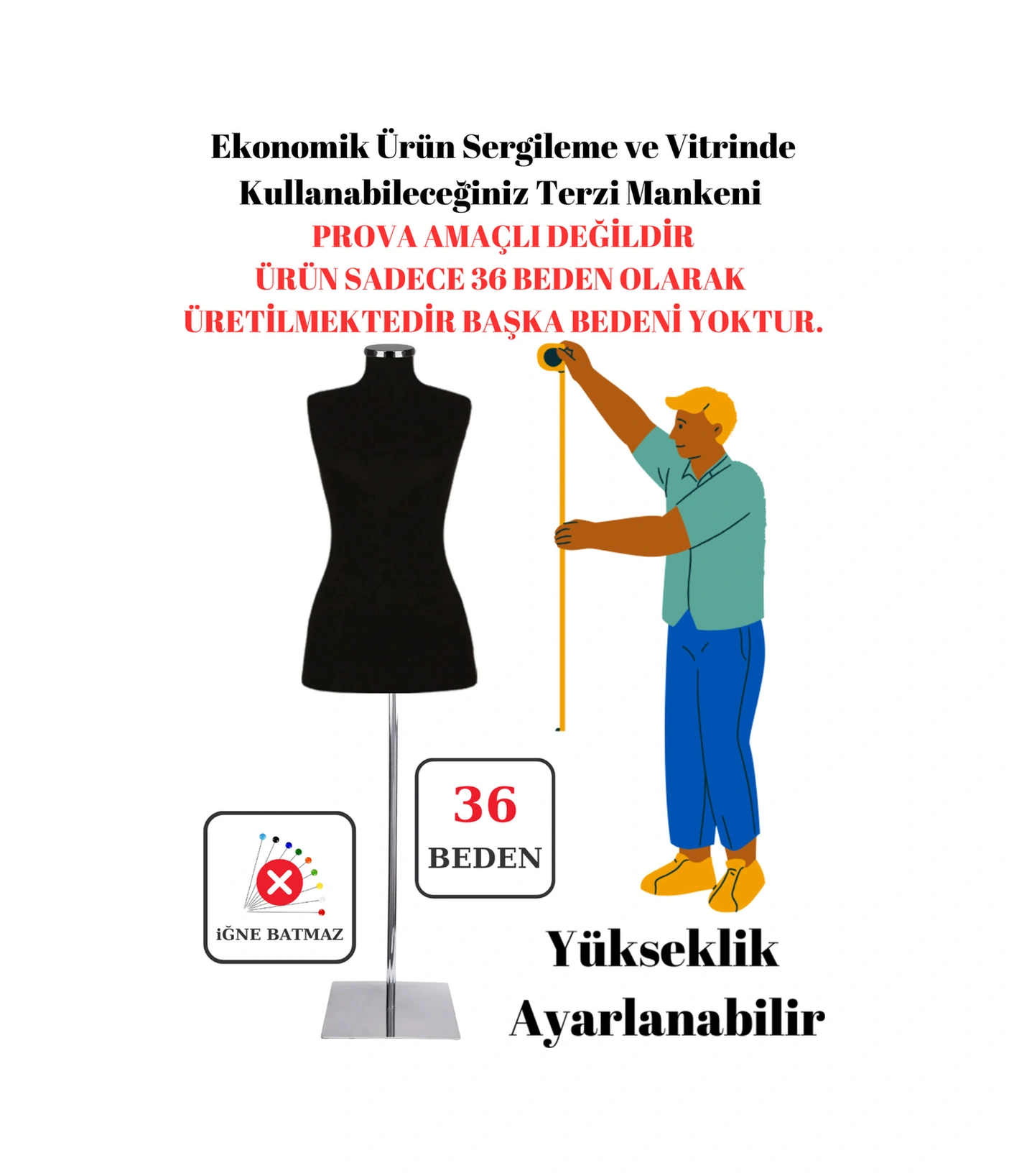 Modern Ve Şık Tasarım 36 Beden Metal Ayaklı Terzi Mankeni İğne Batmaz-tek Bedendir
