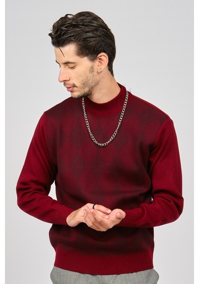 Pave Erkek Baklava Desenli Yünlü Kazak 4539200 Bordo Bordo