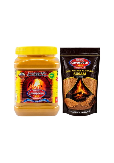 Bozkırlı Çavuşoğlu Kepeksiz Bozkır Tahini 930 G + Odun Ateşinde Kavrulmuş Susam 1 KG