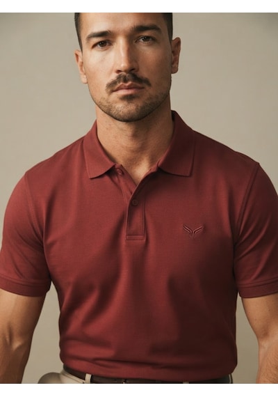 Maccali Erkek Kiremit Amblemli Basic Polo Yaka Tişört