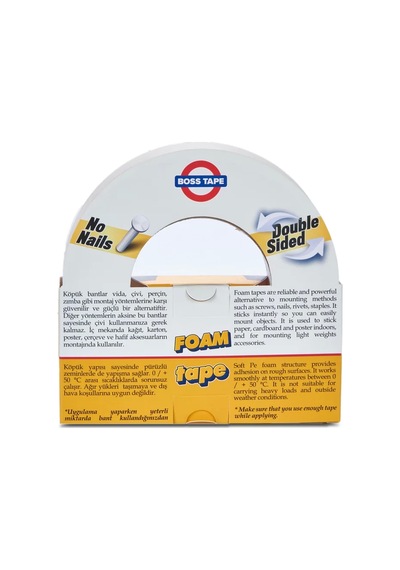 Boss Tape 2732 Çift Taraflı Köpük Bant 24mmx10m Hafif Ağırlık 5kg