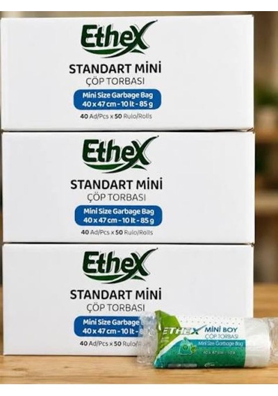Ethex Mini Çöp Torbası 40x47 Cm 40 Lı 10 Lt Beyaz 50 Paket