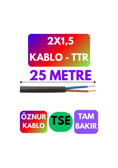 Öznur 2x1,5 Ttr Kablo Siyah Metre Seçenekli - 25 Metre