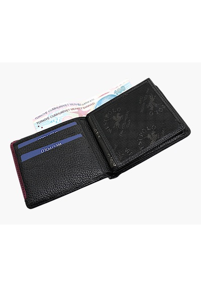 Westpolo Hakiki Deri Kağıt Para Ve Bol Kart Bölmeli Slim Unisex Cüzdan - Siyah-bordo Siyah-cr Bordo