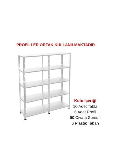 5 Katlı Duble Galvaniz Çelik Raf - Depo, Arşiv, Kiler, Dosya, Market Rafı 59x60 Cm-100 Cm-1.00 Mm Metalik