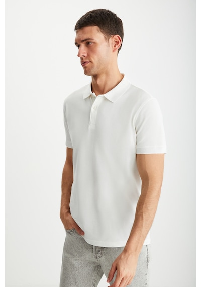 Grimelange Tarnex Erkek %100 Pamuk Kısa Kollu Regular Fit Ekru Polo Yaka T-shirt